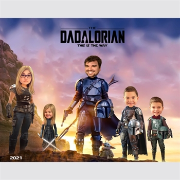 Custom Caricature for A Happy Family of 5 for A Mandalorian Theme,by myDaVinci - myDaVinci